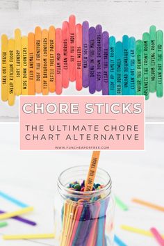 colorful crayon sticks in a jar with the words,'choose sticks'on them