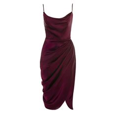 This elegant Draped Collar Wrap Ruched Satin Cami Midi Dress is made of premium satin for a luxurious feel. The draped collar wrap and ruched detailing bring a sense of refinement to every look. Perfect for any special occasion. Fit Type: Slim Fit Fabric: High Stretch Material: Polyester, Elastane Pre-draped Ruched Dresses For Date Night, Pre-draped Party Dress With Ruched Sides, Draped Gala Dress With Folds, Pre-draped Midi Dress For Gala, Cowl Neck Satin Dress For Parties, Pleated Satin Midi Dress For Evening, Silk Draped Dress With Ruched Bodice, Formal Satin Midi Dress With Ruched Back, Elegant Satin Cowl Neck Dress For Party