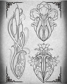 some art nouveau designs in black and white