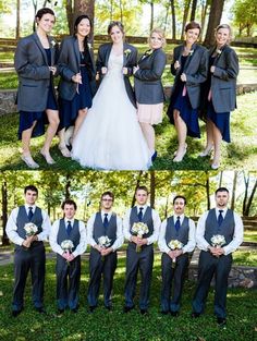 the bride and grooms are posing for pictures