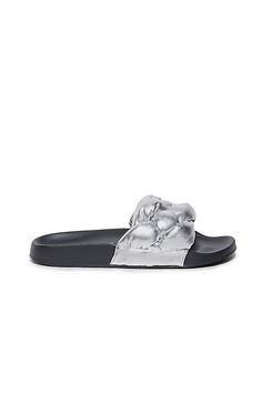 Polyurethane upper, insole Rubber sole Slip-on styling Imported | Rylee Slide Sandals by Bernardo in Silver, Women's, Size: 7, Rubber/Polyurethane at Anthropologie Flat Heel Synthetic Footbed Sandals With Removable Insole, Synthetic Slide Sandals With Textured Sole, Flat Sandals With Rubber Sole And Synthetic Material, Flat Synthetic Sandals With Rubber Sole, Synthetic Open Toe Sandals With Textured Footbed, Slip-on Synthetic Footbed Sandals With Rubber Sole, Slip-on Synthetic Sandals With Textured Sole, Closed Toe Synthetic Slides With Rubber Sole, Synthetic Slip-on Footbed Sandals With Rubber Sole