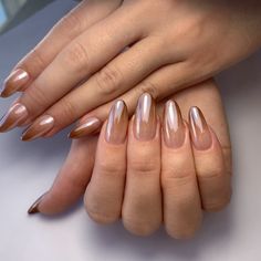 Brown Ombré Nails With Chrome, Brown Ombre Chrome Nails, Colour Ombre Nails, Ombré Fall Nails, Chrome Nails Ombre, Chrome Ombre Nails, Chorme Nails