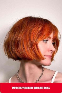 Bright Copper Bob Ginger Bob With Bangs, Short Copper Hair With Bangs, Short Ginger Hair With Bangs, Copper Bob With Bangs, Short Copper Hair, Special Hairstyles, Red Bob Hair