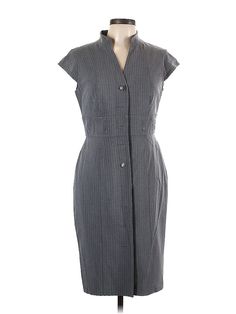 Calvin Klein Casual Dress Size: 10 Gray Dresses - used. 63% POLYESTER, 33% RAYON, 4% SPANDEX, Sheath, Collared, Houndstooth, Knee Length, Short Sleeve | Calvin Klein Casual Dress - Sheath: Gray Houndstooth Dresses - Used - Size 10 Calvin Klein Knee-length Midi Dress For Office, Calvin Klein Knee-length Midi Dress For Work, Tailored Spring Career Dress, Tailored Career Dress For Spring, Knee-length Houndstooth Office Dress, Knee-length Houndstooth Dress For Office, Calvin Klein Midi Dress For Fall Workwear, Career V-neck Dresses For Fall, Workwear Midi-length Dresses With Houndstooth Pattern