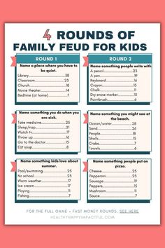 the four rounds of family fud for kids game