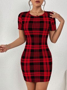 Red Sexy Collar Short Sleeve Knitted Fabric Plaid Bodycon Embellished Slight Stretch Summer Women Clothing Nfr Outfits For Vegas Cowgirl Fashion, Nfr Outfits For Vegas, Ca Rô, Christmas Cafe, Fashion Designer Aesthetics, Nfr Outfits, Fancy Attire, Cafe Date, Black Kids Fashion