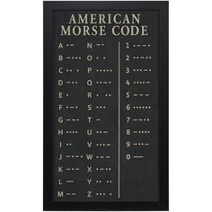 an american morse code is shown in black and gold, with white letters on it