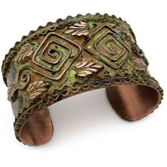 Anju Square Spirals with Leaves Green Copper Patina Cuff - HER Home Design Boutique Fantasy Bracelet, Elf Jewelry, Rustic Bracelet, Green Socks, Women Crew Socks, Copper Patina, Laurel Burch, Green Copper, Coin Bag