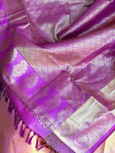 Silk mark certified kanjivaram soft silk saree with embroidery blouse blouse size 26-40 Pink Katan Silk Pre-draped Saree With Resham Embroidery, Pink Silk Mark Certified Saree, Pink Tussar Silk Pre-draped Saree With Zari Weaving, Purple Katan Silk Pre-draped Saree, Purple Tussar Silk Pre-draped Saree For Festivals, Goddess Dress, Embroidery Blouse, Fancy Sarees, Soft Silk Sarees