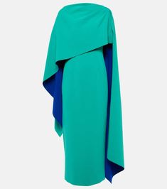 Find ROKSANDA Demetria Caped Crêpe Gown on Editorialist. Material: 68% acetate, 32% polyester. Care instructions: dry clean. Made in China. Designer color name: Perruche/Marine. Material II: 60% acetate, 40% polyester. Lining: 34% silk, 66% viscose. Closure: zip and hook fastening. Red Ball Gowns, Long Black Evening Dress, Gala Gowns, Glamorous Evening Dresses, Green Evening Dress, Black Evening Gown, Crepe Material, Designer Mini Dresses, Gowns For Women