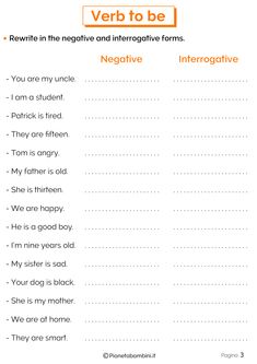 the verb to be worksheet is shown in orange and white with an orange border