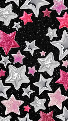 pink and silver stars on black background