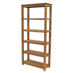 a wooden shelving unit with three shelves