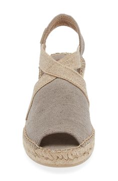 A jute-wrapped wedge and platform further the breezy warm-weather style of a casual-chic sandal. 2 1/4" heel; 1" platform (size 8-8.5US / 39EU) 3" strap height Slip-on style Textile upper and lining/synthetic sole Made in Spain Women's Shoes Natural Open Toe Platform Espadrilles, Natural Color Open Toe Platform Espadrilles, Beige Slingback Wedge Sandals For Beach, Casual Open Toe Jute Espadrilles, Beige Jute Espadrilles With Woven Sole, Casual Beige Slingback Wedge Sandals, Spring Beige Jute Sandals, Natural Open Toe Jute Espadrilles, Natural Jute Open Toe Espadrilles