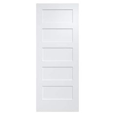 a white door with three panels on the bottom and one panel in the middle, against a