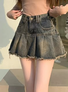 Take risks and stand out with our Distressed Pleated Denim Skort. The rustic-washed fabric adds a touch of daring while the pleats provide a cute and bold look. This head-turning skort is perfect for the adventurous and confident woman. Size Chart: Size Waist (cm) Hip (cm) Length (cm) Waist (in) Hip (in) Length (in) XS 60 86 34 23.62 33.86 13.39 S 64 90 35 25.20 35.43 13.78 M 68 94 36 26.77 37.01 14.17 L 72 98 37 28.35 38.58 14.57 XL 76 102 38 29.92 40.16 14.96 Description: Material: PolyesterEl Skirt Pic, 2000s Streetwear, Vintage Denim Skirt, High Waisted Denim Skirt, Streetwear Jeans, Nature Dress, Casual Chique, Denim Skirt Women, Fashion Aesthetics