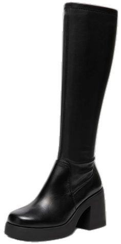 Black High Shaft Platform Boots, Black High Shaft Mid-calf Boots For Fall, Knee-high Wide Calf Platform Boots, Wide Calf Knee-high Platform Boots With Reinforced Heel, Knee-high Platform Boots With Reinforced Heel For Wide Calf, Formal Mid-calf Boots With Wide Calf And High Shaft, Tall High Heel Faux Leather Boots, Tall Knee-high Platform Heeled Boots, Tall Faux Leather High Heel Boots