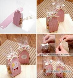 four pictures showing how to make a cute little gift box for someone's special occasion