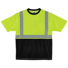 Class 2 Black Front T-Shirt. Lightweight birds' eye knit t-shirt with black front to keep high wear area looking clean. 30+ UPF for protection against harmful UV. Size: Extra Large. Color: Lime. Gender: Men's,Women's. Age Group: adult. Green Short Sleeve T-shirt For Work, Black Short Sleeve T-shirt For Outdoor, Green Crew Neck T-shirt For Work, Crew Neck Black T-shirt For Work, Black Crew Neck T-shirt For Work, Black Cotton T-shirt For Outdoor, Yellow Short Sleeve Tops For Outdoor, Sporty Crew Neck T-shirt For Workwear, Black Accents