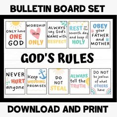 a bulletin board with the words god's rules