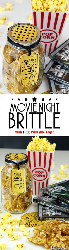 the movie night brillle with free printable tags