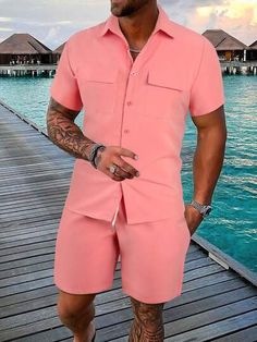 Manfinity RSRT Hombres con estampado floral Camisa & Shorts | SHEIN USA Mens Pink Shirt Outfit, Short Sleeve Kaftan For Men, Fashion Outfits Men Casual, Men Two Piece Outfit, Shirt And Shorts Outfit Men, Pink Clothes Men, Roadman Wallpapers, Pink Outfits Men, Latest Styles For Men