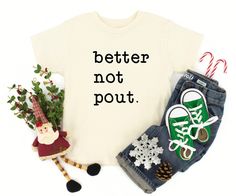 Better not pout kids Christmas tshirt  All kids shirts are made with a quality Bella + Canvas unisex style tshirt. Sizes range from 2T to youth large. Other color options may be available by request. Boys Christmas Shirt, Christmas Shirts For Kids, Diy Tops, Toddler Christmas, Boys Christmas, Kids Graphic Tees, Christmas Tees, Holiday Shirts, Christmas Tshirts