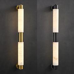 two images of the same light fixture, one in black and white with gold trim