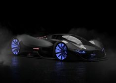 a futuristic car with blue lights on it