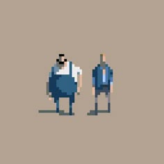 two people standing next to each other in pixel art