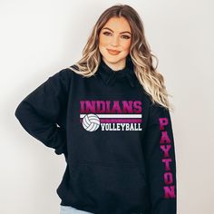 Customize this Volleyball Bella Canvas sweatshirt or hoodie with your mascot's name in your team colors, then on the back is the player's last name and number, and on the sleeve is the first name. Spirit wear is a great gift for volleyball players, the whole volleyball team, and volleyball Moms & Dads. The listing is for one garment. To order... 1. Select the style and size you would like, then the color for the garment. 2. Fill out the personalization section. 3. Then add to cart. To order more than one item of the same style, size, and color increase the quantity in your cart. 4. To make multiple orders repeat the steps. 5. Finally, cash out. Unisex sweatshirts & hoodies are a high-quality Bella Canvas brand. They are a retail fit. If you feel you are between sizes order up. The colors o Volleyball Hoodie Design Ideas, Team Name Long Sleeve Hoodie For Fans, Team Name Hoodie Fan Merchandise, Team Name Fan Merchandise Hoodie, Fan Merchandise Hoodie With Team Name Long Sleeve, Pre-shrunk School Spirit Hoodie For Sports Season, Team-colored Hoodie With Team Name, Collegiate Mascot Sweatshirt For College, Collegiate Sweatshirt With Mascot For College