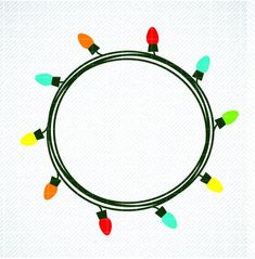 a circle with christmas lights around it on a white background, surrounded by smaller ones