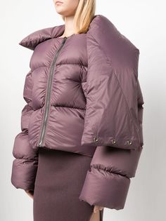 oversized funnel-neck padded jacket from Rick Owens featuring amethyst purple, virgin wool, cotton, down-feather filling, padded design, funnel neck, front press-stud fastening, front zip fastening, long sleeves, two press-stud fastening side pockets and straight hem. Size Info IT Color Detail Purple Made In Italy Material Outside: 100% Virgin Wool, 100% Polyamide Lining: Goose Feather 100%, Cotton 100% Season One Fall-Winter Season Two Fall-Winter Product coats Brand Rick Owens Size And Fit Thi Purple Puffer Jacket For Fall, Purple Nylon Winter Outerwear, Trench Dress, Goose Feather, Latest Fashion Design, Dion Lee, Crossbody Tote Bag, Moon Boots, Pad Design