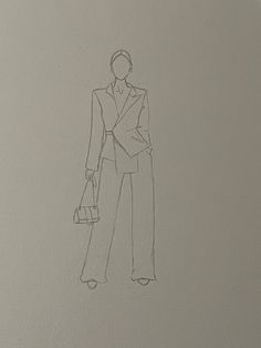 a drawing of a woman in a suit holding a purse