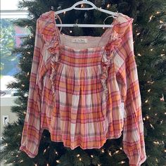 Free People 100% Cotton Plaid Shirt New With Tags Tag Says “Tea Combo” Great Colors, So Pretty With Jeans And Boots! Spring Plaid Relaxed Fit Tops, Plaid Relaxed Fit Tops For Spring, Casual Long Sleeve Pink Blouse, Pink Long Sleeve Casual Blouse, Cute Pink Tops For Brunch, Pink Cotton Blouse For Day Out, Cute Pink Shirt For Fall, Cute Pink Fall Shirt, Plaid Cotton Tops For Brunch