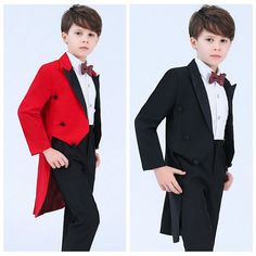 Things you should know: The Package includes one tailcoat, one trouser, one shirt and one bow tie. Please note this is in Asian sizing, smaller than western size e.g. UK, US, AU. Please check the measurements carefully before making a purchase. Please allow 2-3 cm discrepancy due to different measurement method. If you are not sure which size to buy, please provide height and weight, we will recommend a suitable size. Material: polyester Color: black, red Jacket Size: 110 cm, 120 cm, 130 cm, 140 Head Aesthetic, Kid Tuxedo, Tuxedo With Tails, Creative Photography Poses, Suits Formal, Boys Tuxedo, Kid Boy, Party Fits, Black Kids