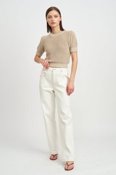 Classic Fitted Cotton Knit Top, Chic Cropped Cotton Sweater, Classic Knit Top With Relaxed Fit For Spring, Classic Relaxed Fit Knit Top For Spring, Ribbed Cotton Knit Top With Relaxed Fit, Casual Fitted Neutral Sweater, Casual Cream Knit Top For Work, Classic Cotton Knit Top For Everyday, Classic Cotton Knit Top With Relaxed Fit