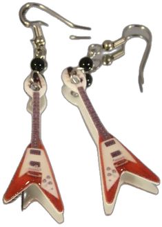 "Lightweight Dangle Earrings featuring print art of a red electric guitar. Handmade Altered art Made with acrylic, resin, stainless steel connectors and surgical steel ear wire. Highlighted with glass beads. Measure 2 3/4\" long. Pay one low shipping price for all items ordered. US orders ship for $3.50 Visit www.afanaffair.com or the 'Wearable Memories' shop section on Etsy to find out how to put your own photos on jewelry Like us on facebook for money saving coupons and offers" Red Punk Earrings For Gifts, Edgy Red Earrings As Gift, Edgy Red Earrings For Gifts, Edgy Red Earrings For Gift, Edgy Red Jewelry Gift, Edgy Red Jewelry For Gift, Adjustable Red Edgy Jewelry, Bonnie Costume, Guitar Earrings