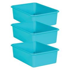 three blue plastic containers stacked on top of each other