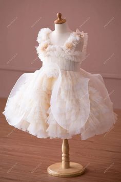 Haute Couture Flower Designer Ruffled Tulle Knee Length Kids Formal Wear Couture Flowers, Kids Formal Wear, Tulle Straps, Kids Formal, Dress For A Wedding, Ball Gown Skirt, Wedding Bridal Party, Bridal Party Dresses