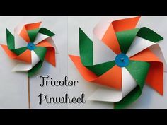 two pinwheels made out of paper on top of each other with the words, fricolor pinwheel