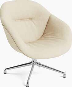 an egg chair with chrome legs and a beige upholstered fabric seat, viewed from the front