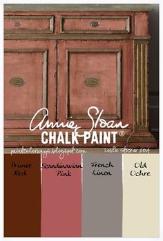 an old dresser painted in shades of pink, brown and white with the words annie sloan chalk paint