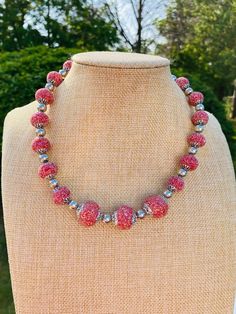 The necklace is 19 inches with 3-inch extender  Red beads are 15MM and 20MM Silver beads are acrylic Gold Necklace Wedding, Patriotic Jewelry, Natural Pearl Necklace, Fish Jewelry, Chunky Necklaces, Fish Necklace, Vintage Beads Necklace, Red Beads, Animal Earrings