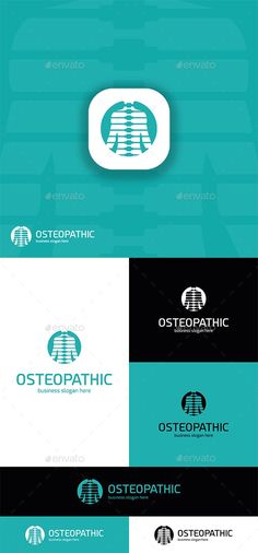 the logo for ossteopathic is shown in three different colors and sizes