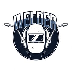 welder logo with helmet and wrenches in the center, on a white background