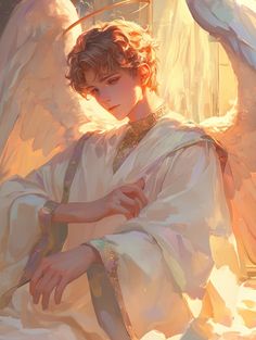 a painting of an angel sitting on the ground