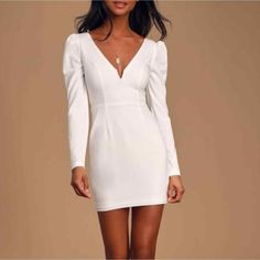 Lulus Treasure Forever Long Sleeve Bodycon Mini Dress White Stored In Pet-Free, Smoke-Free Area Dresses Lulus, Mini Dress White, Lulus Dresses, Lulu Dresses, Long Sleeve Bodycon, White Mini Dress, Bodycon Mini Dress, Dress White, Color White