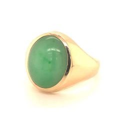 For Sale on 1stDibs - Oval shape cabochon green jade ring, bezel set in 14k yellow gold. The Jade measures approximately 17.06 mm x 12 mm x 6.02 mm with an estimated weight Green Jade Ring, Ring Bezel, Jade Ring, Green Jade, Jade Green, Bling Bling, Bezel Setting, Oval Shape, Fashion Rings