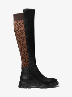 Ridley Leather and Logo Jacquard Knee Boot | Michael Kors Michael Kors Leather Boots For Fall, Michael Kors Boots For Fall, Michael Kors Black Boots For Fall, Mk Shoes, Knee Boot, Comfortable Boots, Tapered Jeans, Michael Kors Shoes, Boot Shoes Women